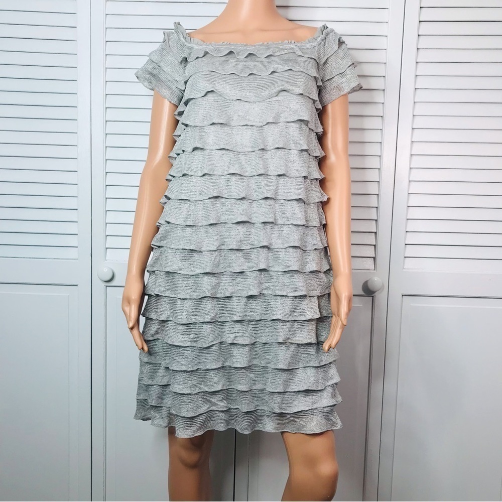 New FOXIEDOX Metallic Grace Knit Ruffle Dress Size Small
